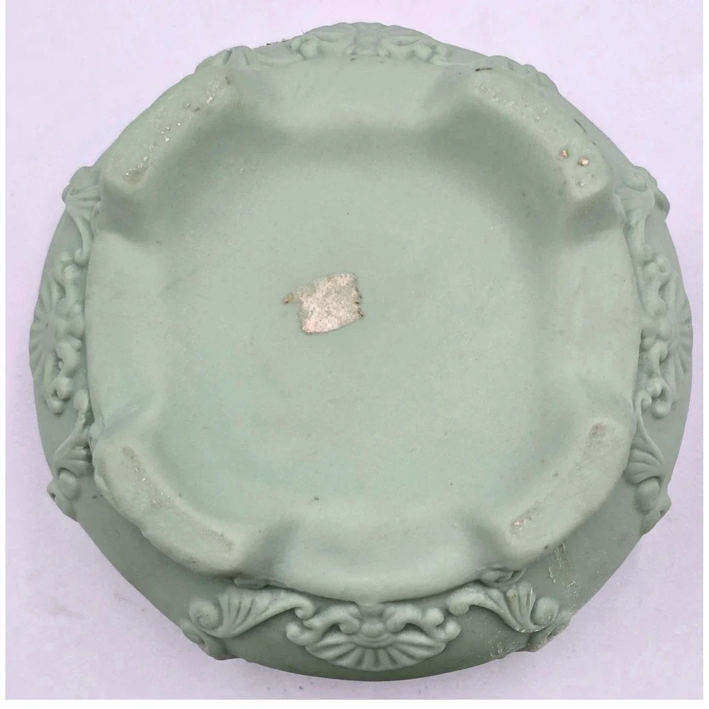 Jasperware Green Caladon Ivory Cherub Porcelain Trinket Victorian Dish Cameo